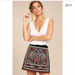 Lulus Don't Stop The Party Black Embroidered Mini Skirt